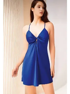 Pink Night Lacivert Saten Sırt Dekolteli Gecelik Pink Night 3872