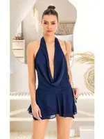 Lacivert Sırt Dekolteli Seksi Mini Elbise Pink Night 3362 Lacivert