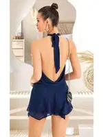 Lacivert Sırt Dekolteli Seksi Mini Elbise Pink Night 3362 Lacivert detay görünüm