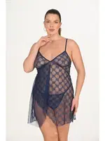 Lacivert Tül Büyük Beden Gecelik Ahu Primoda 3046 Lacivert