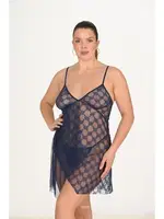 Lacivert Tül Büyük Beden Gecelik Ahu Primoda 3046 Lacivert detay görünüm