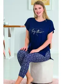 Lady Lacivert Viskon Rahat Kesim Kapri Pijama Takımı Lady 12064