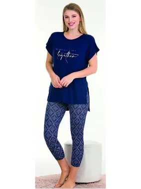 Lady Lacivert Viskon Rahat Kesim Kapri Pijama Takımı Lady 12064 - Alternatif Görünüm