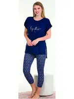 Lacivert Viskon Rahat Kesim Kapri Pijama Takımı Lady 12064 detay görünüm