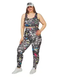 Lady Lady 1504 Desenli Kadın Büyük Beden Tayt Büstiyer Spor Takım