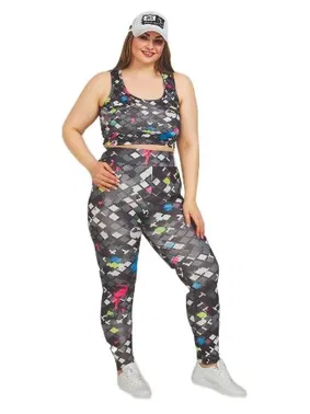 Lady Lady 1504 Desenli Kadın Büyük Beden Tayt Büstiyer Spor Takım - Alternatif Görünüm