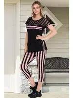 Lady Pijama Takımı Çizgili Tül Omuzlu 12045 Siyah