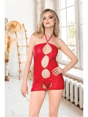 İzabel Lame Kırmızı Deri Seksi Dekolteli Midi Elbise İzabel 8005 - Alternatif Görünüm