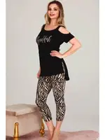 Leopar Desenli Kapri Omuzları Açık Kısa Kollu Pijama Takımı Lady 12021