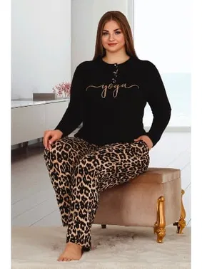 Lady Leopar Desenli Uzun Kollu Büyük Beden Viskon Pijama Takımı Lady 11326 - Alternatif Görünüm