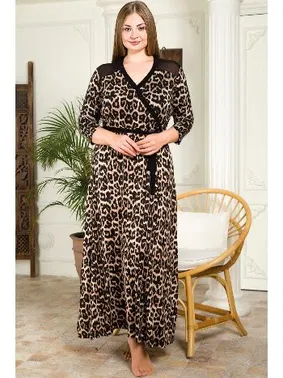 Lady Leopar Viskon Kumaş Anne Gecelik Büyük Beden Lady 7224