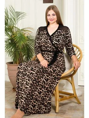 Lady Leopar Viskon Kumaş Anne Gecelik Büyük Beden Lady 7224 - Alternatif Görünüm