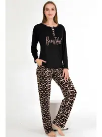 Lady Leoplar Desenli Uzun Kollu Pijama Takımı Lady 11647