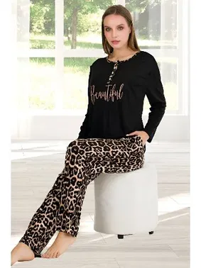 Lady Leoplar Desenli Uzun Kollu Pijama Takımı Lady 11647 - Alternatif Görünüm