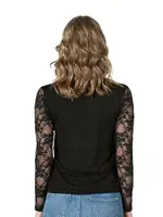 Lez Dantel Viskon Uzun Kollu Esnek Rahat Yuvarlak Yaka Kadın Bluz Özkan 7428  Siyah görsel 4