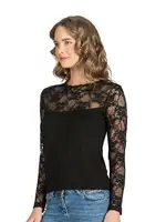 Lez Dantel Viskon Uzun Kollu Esnek Rahat Yuvarlak Yaka Kadın Bluz Özkan 7428  Siyah görsel 5