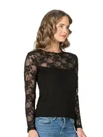 Lez Dantel Viskon Uzun Kollu Esnek Rahat Yuvarlak Yaka Kadın Bluz Özkan 7428  Siyah görsel 6