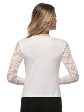 Özkan Lez Dantel Viskon Uzun Kollu Esnek Rahat Yuvarlak Yaka Kadın Bluz Özkan 7428  - Alternatif Görünüm