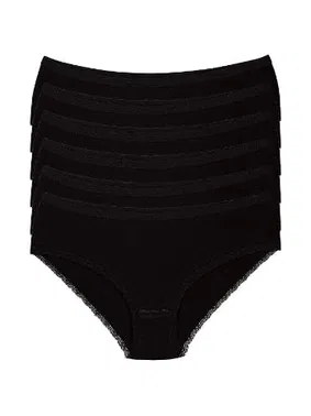 Yıldız Çamaşır Likralı Dantelli Siyah 6'lı Paket Kadın Bato Külot Yıldız 3751