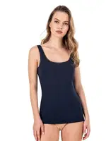 Likralı Tül Biyeli Kalın Askılı Kadın Pamuklu Modal Atlet Özkan 25493  Lacivert görsel 6