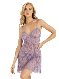 Ahu Lingerie Lila Kısa Tül Gecelik Ahu Primoda 4222