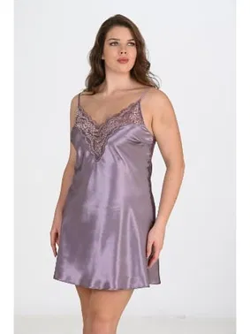 Ahu Lingerie Lila Saten Büyük Beden Gecelik Ahu Primoda 2101