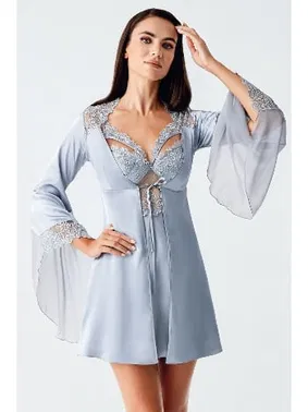 İmaj Mavi 2li Saten Gecelik Takım Tül Dantel Detaylı Transparan İmaj 104