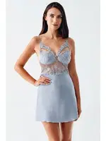 Mavi 2li Saten Gecelik Takım Tül Dantel Detaylı Transparan İmaj 104 Mavi detay görünüm