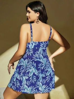 Pink Night Mavi Çiçekli Fırfır Mini Kadın Büyük Beden Elbise Pink Night 6630 - Alternatif Görünüm