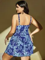 Mavi Çiçekli Fırfır Mini Kadın Büyük Beden Elbise Pink Night 6630 Mavi detay görünüm