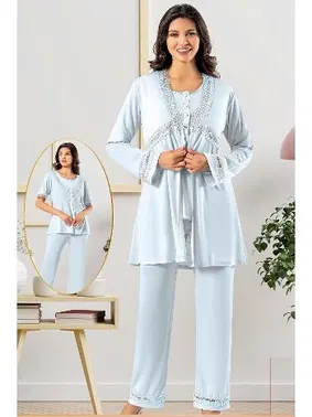 XSES Mavi Hamile Lohusa Sabahlık Pijama Takımı XSES 4850