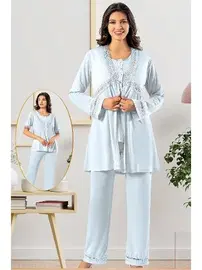 XSES Mavi Hamile Lohusa Sabahlık Pijama Takımı XSES 4850