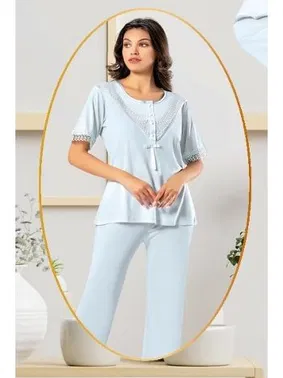 XSES Mavi Hamile Lohusa Sabahlık Pijama Takımı XSES 4850 - Alternatif Görünüm