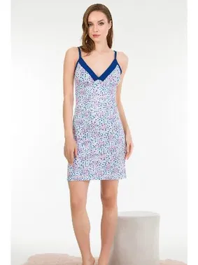 Lady Mavi İp Askılı Pamuklu Lady Gecelik Elbise 6174 - Alternatif Görünüm