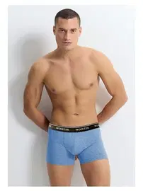 Wooster Mavi Melanj Strech Cotton Pamuklu Erkek Boxer WoosterW-072 - 3 Adet
