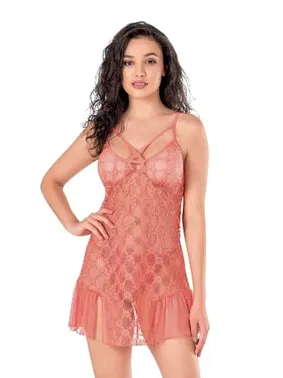 Ahu Lingerie Mercan Transparan Fantezi Kısa Tül Gecelik Ahu Primoda 4139