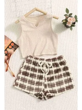 Merry See Merry See Altı Peluş Polar Üstü Örme Kolsuz Pijama Takımı MS 4066 Çok Renkli