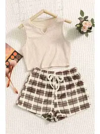 Merry See Merry See Altı Peluş Polar Üstü Örme Kolsuz Pijama Takımı MS 4066 Çok Renkli