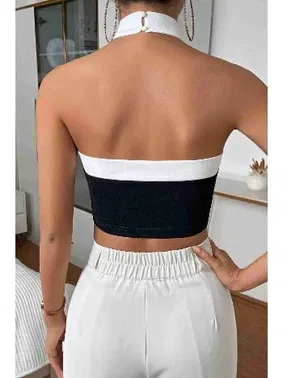 Merry See Boyundan Bağlamalı Kısa Crop Bluz Siyah Merry See 3907 - Alternatif Görünüm