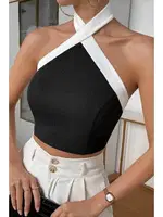 Boyundan Bağlamalı Kısa Crop Bluz Siyah Merry See 3907 Siyah farklı açı