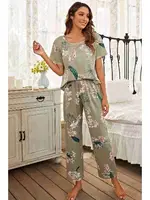 Çicek Baskılı Soft Kumaş Kısa Kollu Pijama Takımı Çok Renkli MS 4077 Çok Renkli