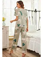 Çicek Baskılı Soft Kumaş Kısa Kollu Pijama Takımı Çok Renkli MS 4077 Çok Renkli detay görünüm