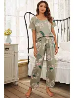 Çicek Baskılı Soft Kumaş Kısa Kollu Pijama Takımı Çok Renkli MS 4077 Çok Renkli görsel 4