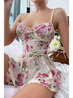 Merry See Çicek Desenli Özel Tasarım Fantazi Tulum Gecelik Merry See 2359