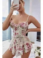 Çicek Desenli Özel Tasarım Fantazi Tulum Gecelik Merry See 2359 Çok Renkli görsel 5