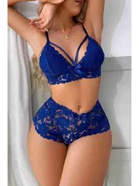 Merry See Bralet Dantel Sütyen Külot Takım Mavi Merry See MS2521