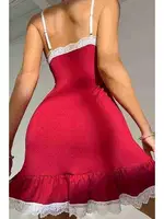 Dantelli İşleme Etek Büzgülü Penye Gecelik Kırmızı Merry See MS2363 Kırmızı detay görünüm