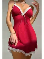 Dantelli İşleme Etek Büzgülü Penye Gecelik Kırmızı Merry See MS2363 Kırmızı farklı açı