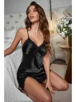 Çapraz Askılı Dantelli Yırtmaçlı Saten Gecelik Siyah Merry See MS2355 Siyah