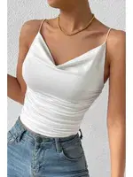 İnce Askılı Degaje Yaka Kadın Crop Beyaz Merry See 3900 Beyaz